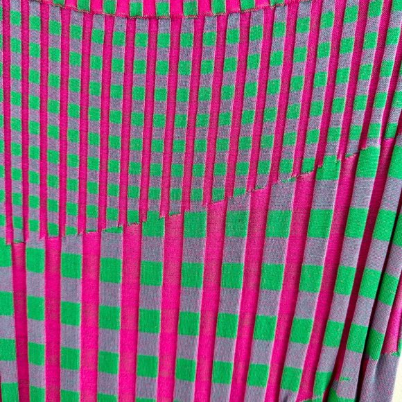 DVF Rosa Ribbed Stretch Knit Fitted Midi Skirt in Pink and Green Gingham Size XL - Picture 6 of 8